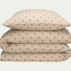 alinea Parure De Lit*Housse de couette 240x220cm et 2 taies d'oreiller 63x63cm motif floral en coton cretonne - Beige