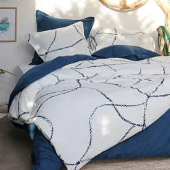 alinea Parure De Lit*Housse de couette 260x240cm et 2 taies d'oreiller 63x63cm en coton flammé lavé - Blanc