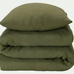 alinea Parure De Lit*Housse de couette 260x240cm et 2 taies d'oreiller 63x63cm en double gaze de coton - sauge Vert