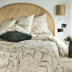 alinea Parure De Lit*Housse de couette 240x220cm et 2 taies d'oreiller 63x63cm en coton à motif végétal - Beige