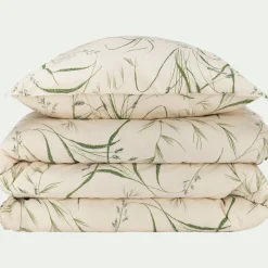 alinea Parure De Lit*Housse de couette 240x220cm et 2 taies d'oreiller 63x63cm en coton à motif végétal - Beige