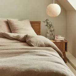 alinea Parure De Lit*Housse de couette 240x220cm et 2 taies d'oreiller 63x63cm en double gaze de coton - alpilles Beige