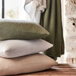 alinea Parure De Lit*Housse de couette 240x220cm et 2 taies d'oreiller 63x63cm en double gaze de coton - alpilles Beige