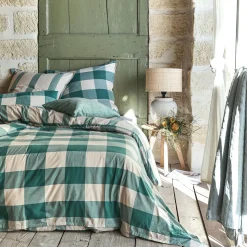 alinea Parure De Lit*Housse de couette 240x220cm et 2 taies d'oreiller 63x63cm en coton lavé - Vert