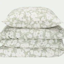 alinea Parure De Lit*Housse de couette 240x220cm et 2 taies d'oreiller 63x63cm en coton motif floral - Vert
