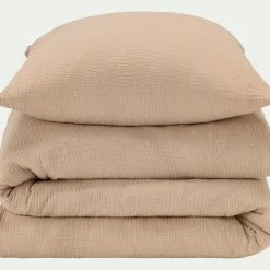alinea Parure De Lit*Housse de couette 260x240cm et 2 taies d'oreiller 63x63cm en double gaze de coton - alpilles Beige