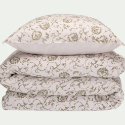 alinea Parure De Lit*Housse de couette 240x220cm et 2 taies d'oreiller 63x63cm en coton motif baroque - Blanc