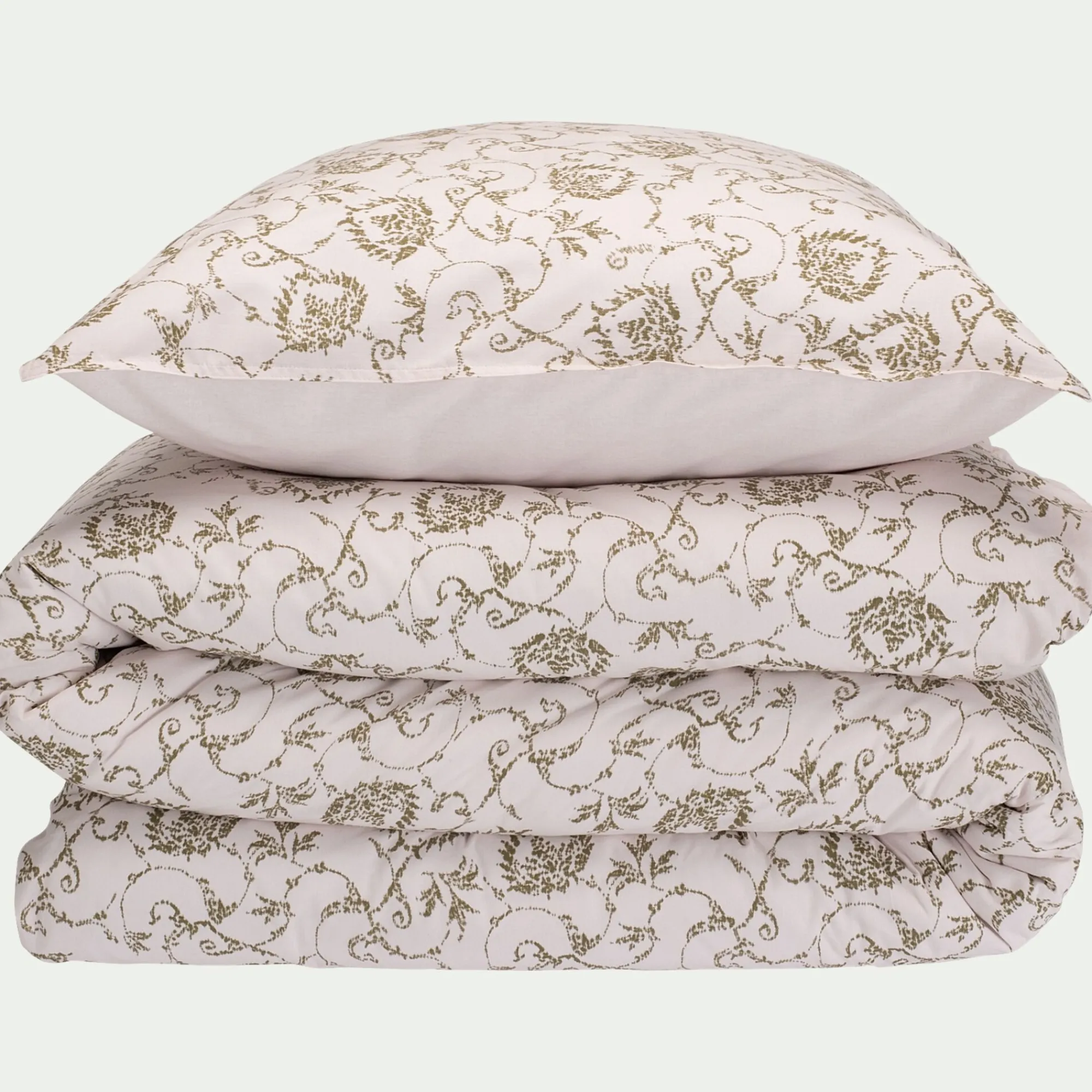 alinea Parure De Lit*Housse de couette 240x220cm et 2 taies d'oreiller 63x63cm en coton motif baroque - Blanc