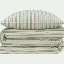 alinea Parure De Lit*Housse de couette 240x220cm et 2 taies d'oreiller 63x63cm motif rayé en coton tissé teint lavé - Bleu