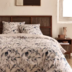 alinea Parure De Lit*Housse de couette 240x220cm et 2 taies d'oreiller 63x63cm en percale de coton motif végétal - Bleu