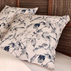 alinea Parure De Lit*Housse de couette 240x220cm et 2 taies d'oreiller 63x63cm en percale de coton motif végétal - Bleu
