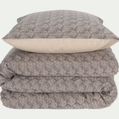 alinea Parure De Lit*Housse de couette 260x240cm et 2 taies d'oreiller 63x63cm en coton et lin - motif amande Bleu