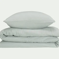 alinea Parure De Lit*Housse de couette 240x220cm et 2 taies d'oreiller 63x63cm en double gaze de coton - littoral Bleu
