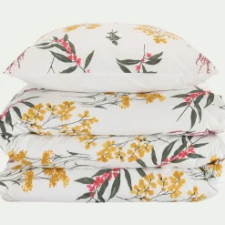 alinea Parure De Lit*Housse de couette 240x220cm et 2 taies d'oreiller 63x63cm en percale de coton lavé motif floral - Jaune