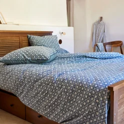 alinea Parure De Lit*Housse de couette 240x220cm et 2 taies d'oreiller 63x63cm en coton lavé - Bleu