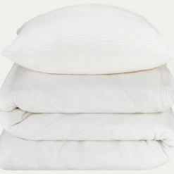 alinea Parure De Lit*Housse de couette 260x240cm et 2 taies d'oreiller 63x63cm en double gaze de coton - Blanc