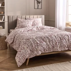 alinea Parure De Lit*Housse de couette 240x220cm et 2 taies d'oreiller 63x63cm en coton lavé motif floral abstrait - Marron