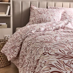 alinea Parure De Lit*Housse de couette 240x220cm et 2 taies d'oreiller 63x63cm en coton lavé motif floral abstrait - Marron