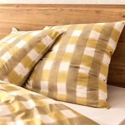 alinea Parure De Lit*Housse de couette 240x220cm et 2 taies d'oreiller 63x63cm en coton lavé à motif carreaux - Marron