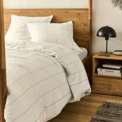 alinea Parure De Lit*Housse de couette 240x220cm et 2 taies d'oreiller 65x65cm en flanelle de coton à rayures - Blanc