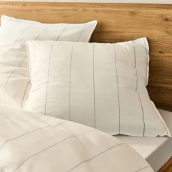 alinea Parure De Lit*Housse de couette 240x220cm et 2 taies d'oreiller 65x65cm en flanelle de coton à rayures - Blanc