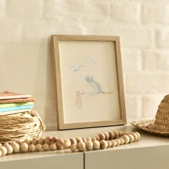 alinea Matelas Enfant|Déco Murale*Illustration encadrée motif cigognes 22x27cm - bois clair