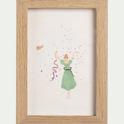 alinea Matelas Enfant|Déco Murale*Illustration encadrée motif Sarah en robe verte 12x17cm - bois clair