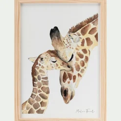 alinea Matelas Enfant|Déco Murale*Image aquarelle encadrée famille de girafes - A4 Naturel