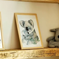 alinea Matelas Enfant|Déco Murale*Image aquarelle encadrée famille de koalas - A4 Naturel