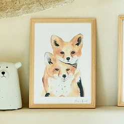 alinea Matelas Enfant|Déco Murale*Image aquarelle encadrée famille de renards - A4 Naturel