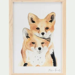 alinea Matelas Enfant|Déco Murale*Image aquarelle encadrée famille de renards - A4 Naturel