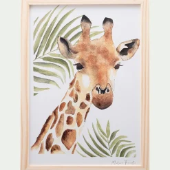 alinea Matelas Enfant|Déco Murale*Image aquarelle encadrée girafe - A4 Naturel
