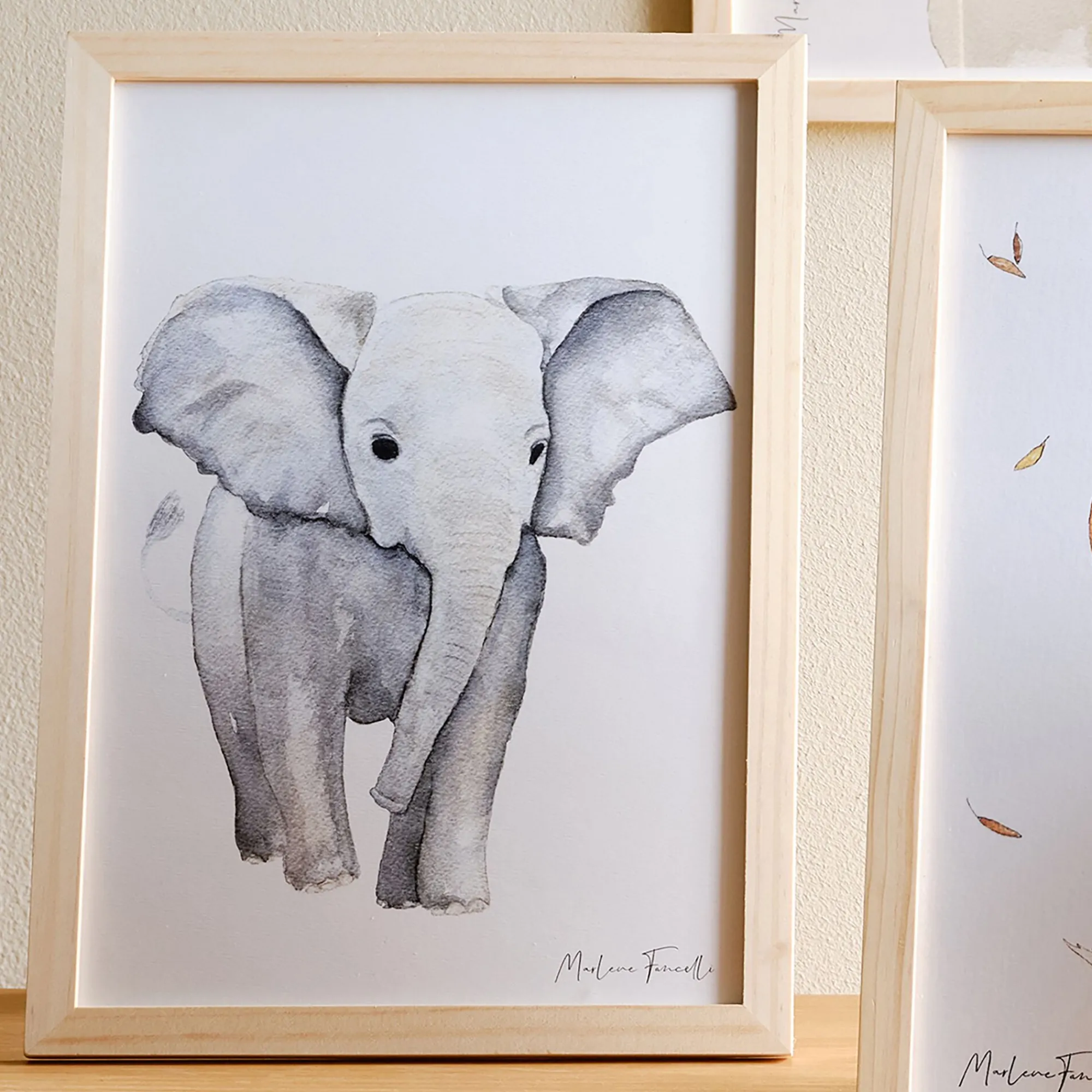 alinea Matelas Enfant|Déco Murale*Image aquarelle encadrée Éléphant - A4 Beige