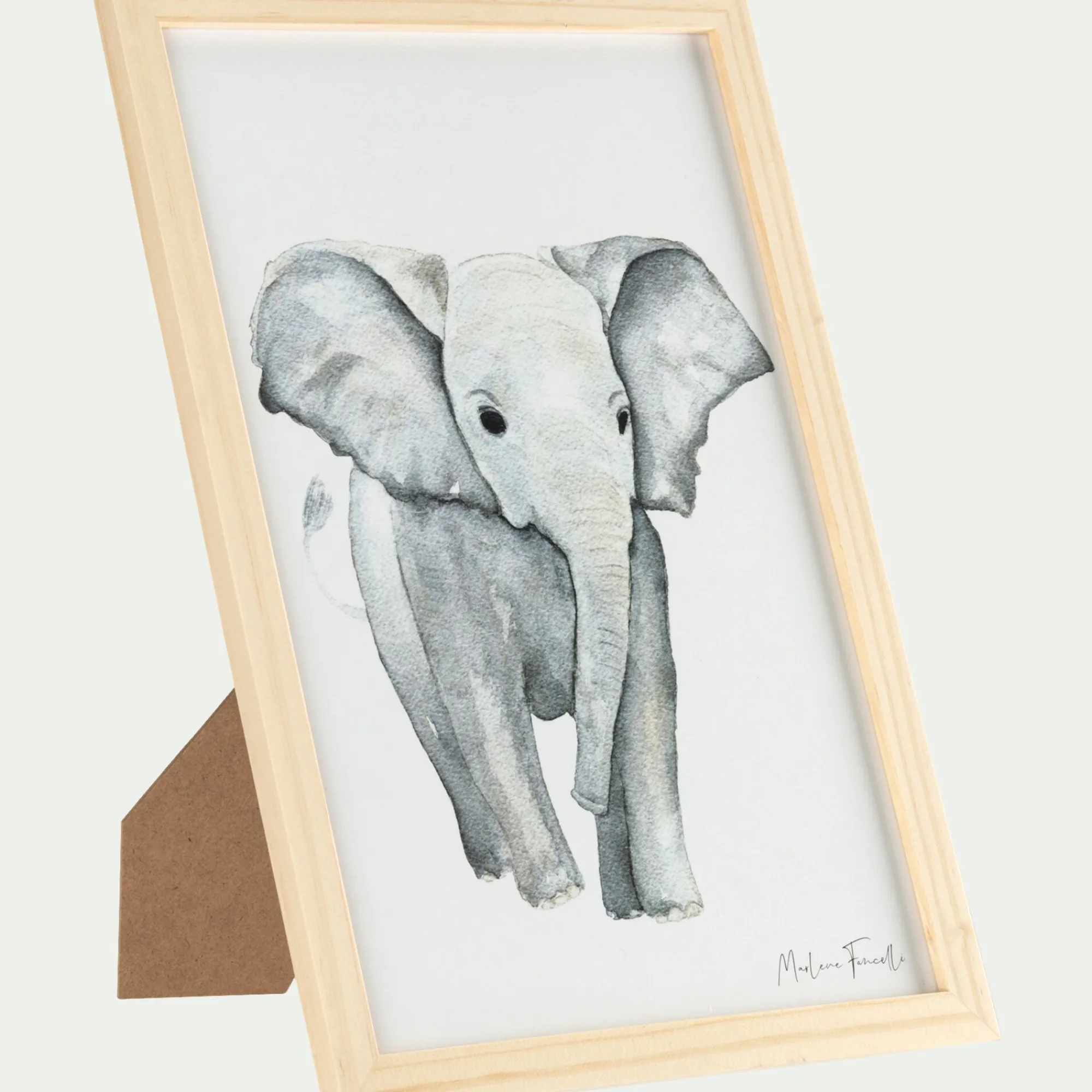 alinea Matelas Enfant|Déco Murale*Image aquarelle encadrée Éléphant - A4 Beige
