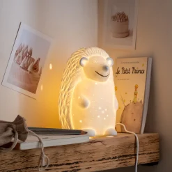 alinea Lampe Chambre Enfant|Commode Enfant*Lampe à poser électrifiée forme hérisson en porcelaine H19,8cm - Blanc