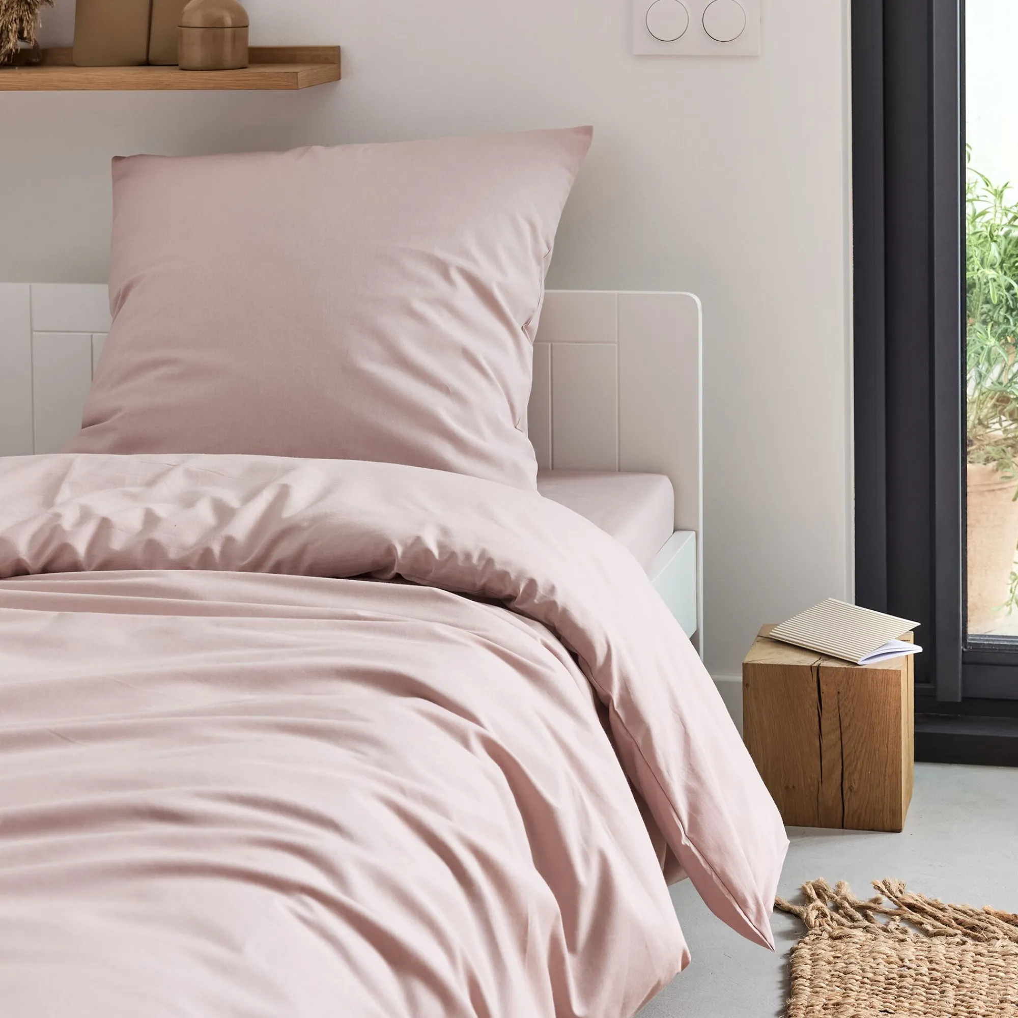 alinea Parure De Lit*Linge de lit uni en coton - rosa Rose