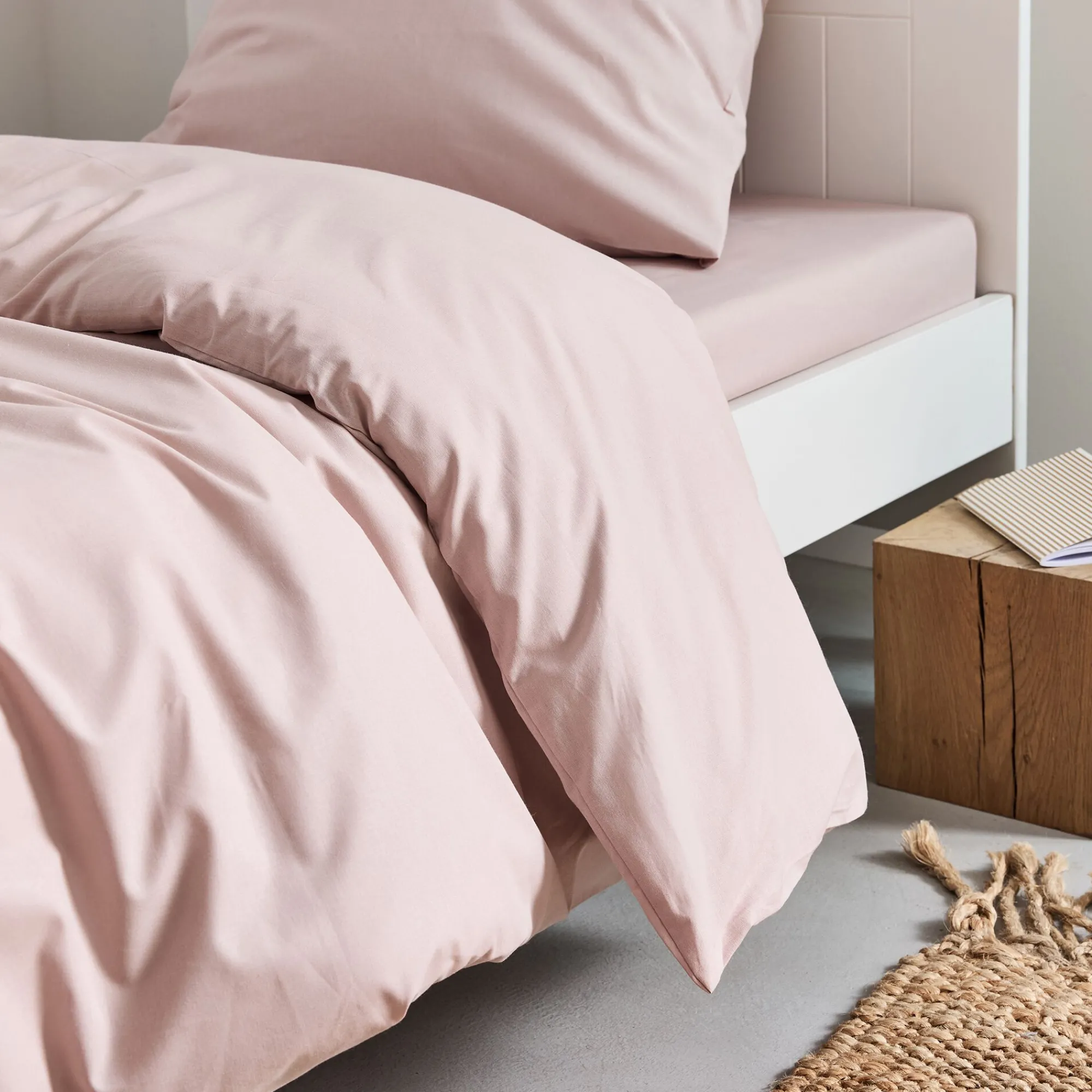 alinea Parure De Lit*Linge de lit uni en coton - rosa Rose