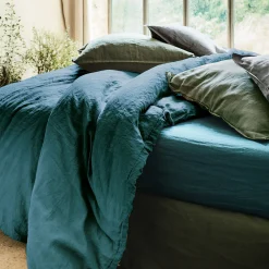 alinea Parure De Lit*Linge de lit uni en lin lavé - figuerolles Bleu