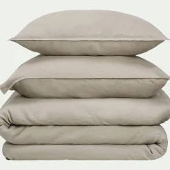 alinea Parure De Lit*Linge de lit uni en lin lavé - Beige