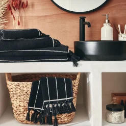 alinea Serviette Invité*Linge de toilette rayé en coton - Noir