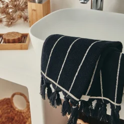 alinea Serviette Invité*Linge de toilette rayé en coton - Noir