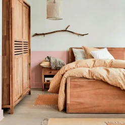 alinea Lit Adulte*Lit 2 places avec tête de lit en acacia 160x200cm - Bois clair