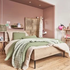 alinea Lit Adulte*Lit 2 places avec tête de lit en bois 160x200cm - Bois clair