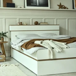 alinea Lit Adulte*Lit 2 places avec tête de lit en bois 140x200cm - Blanc