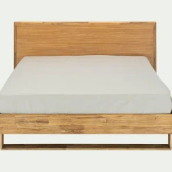 alinea Lit Adulte*Lit 2 places avec tête de lit en bois d'acacia 160x200cm - Bois clair