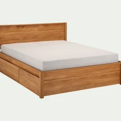 alinea Lit Adulte*Lit 2 places en chêne massif avec tiroirs et panneau de finition - 140x200cm Bois clair