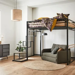 alinea Lit Adulte*Lit 2 places mezzanine en acier - 140x200cm Noir