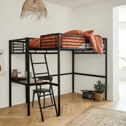 alinea Lit Adulte*Lit mezzanine 2 places en acier avec bureau en verre - 140x200cm Noir