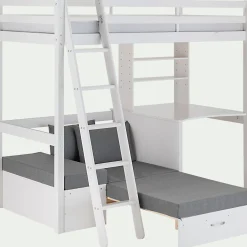 alinea Lit Enfant|Lit Enfant*Lit mezzanine en pin 90x200cm avec bureau - Blanc