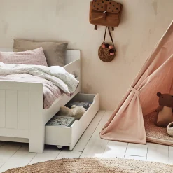 alinea Lit Enfant|Lit Enfant*Lit évolutif 1 place en pin massif 3 positions pour enfant avec tiroir - Blanc